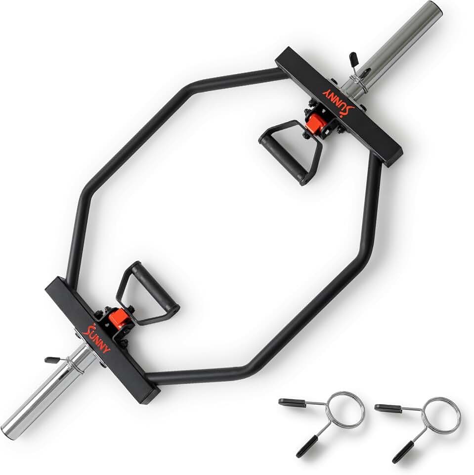Sunny Health & Fitness Olympic Hex Trap Bar, Swivel Handles for Deadlifts