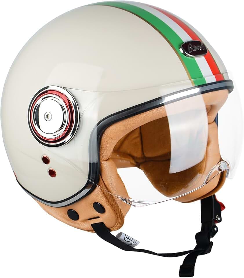 Open Face Motorcycle Helmet for Adults,DOT Approved - Moped Half Vespa Retro Helmet with Anti-Scratch Visor for Men and Women