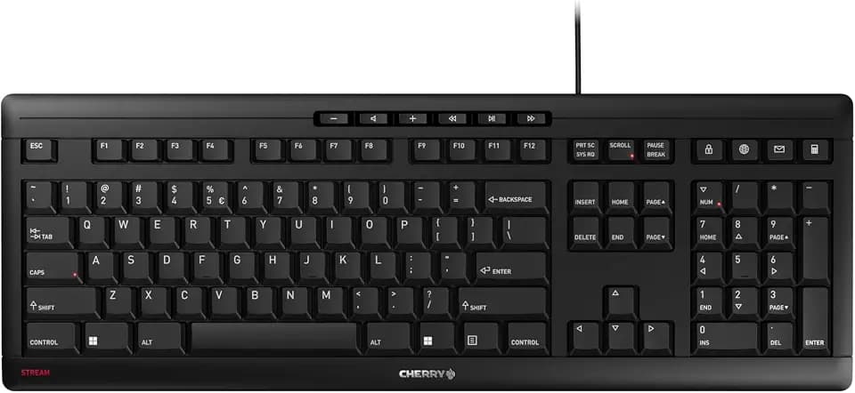 Cherry Stream Keyboard | Wired Slim Whisper Quiet | Silent Keys | Black