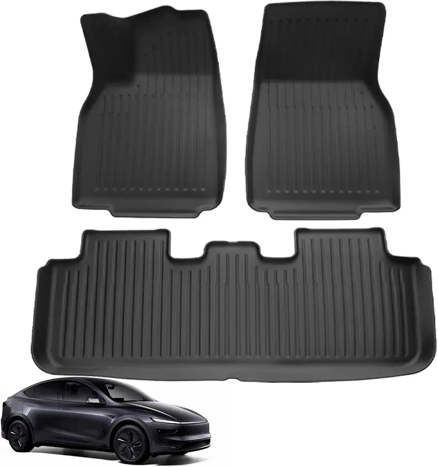 3 Stück Fußmatte für Tesla Model Y 2025 2026 Juniper, Neu verbessertes TPE-Material, Allwetterschutz, Verschleißfest, Schmutzabweisend und rutschfest, Premium Zubehör für Model Y