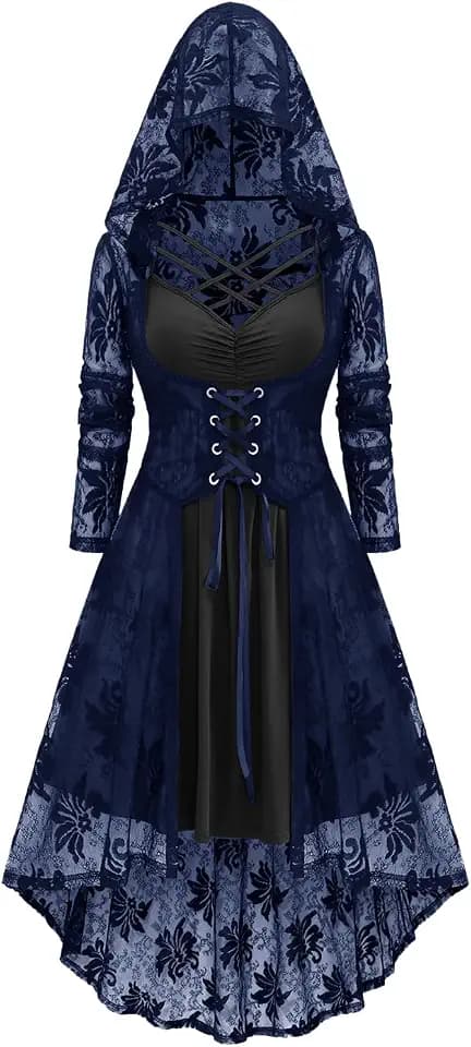 Rosegal Plus Size Women 2PCS Gothic Lace Hooded Dress