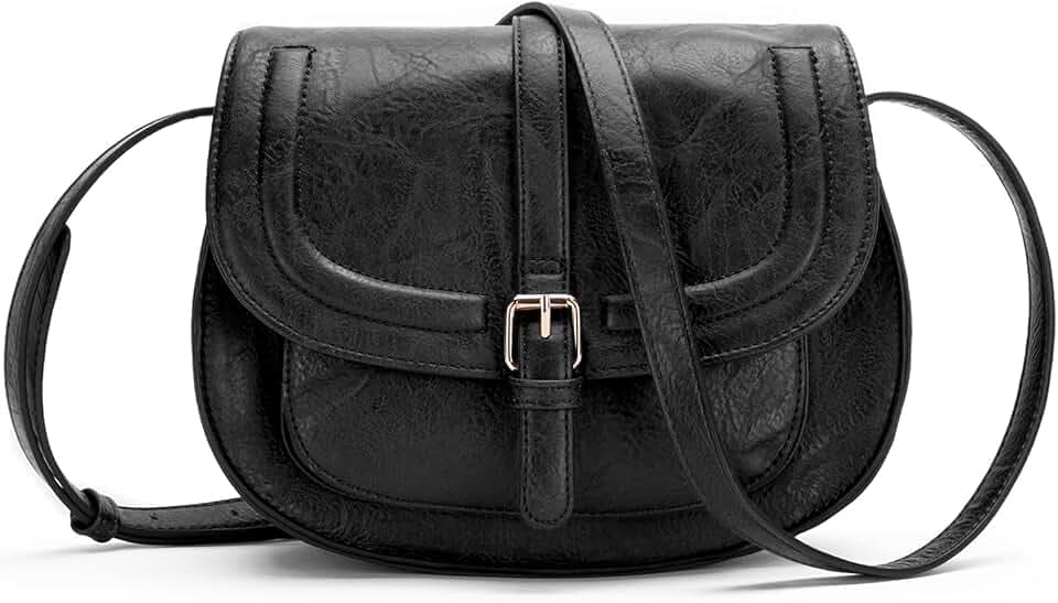 AFKOMST Crossbody Bag for Women Small Satchel and Shoulder Bag Vintage Saddle Handbags Vegan Leather