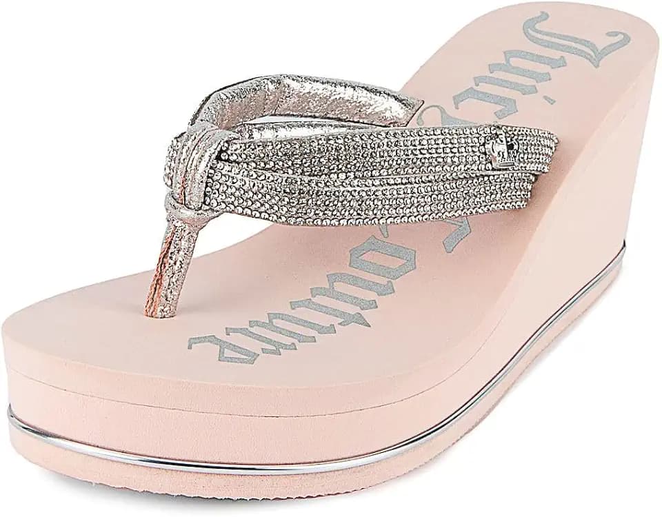 Juicy Couture Women’s Wedge Platform Flip Flops, Fashion Beach Sandals with Soft Footbed and Thong Style