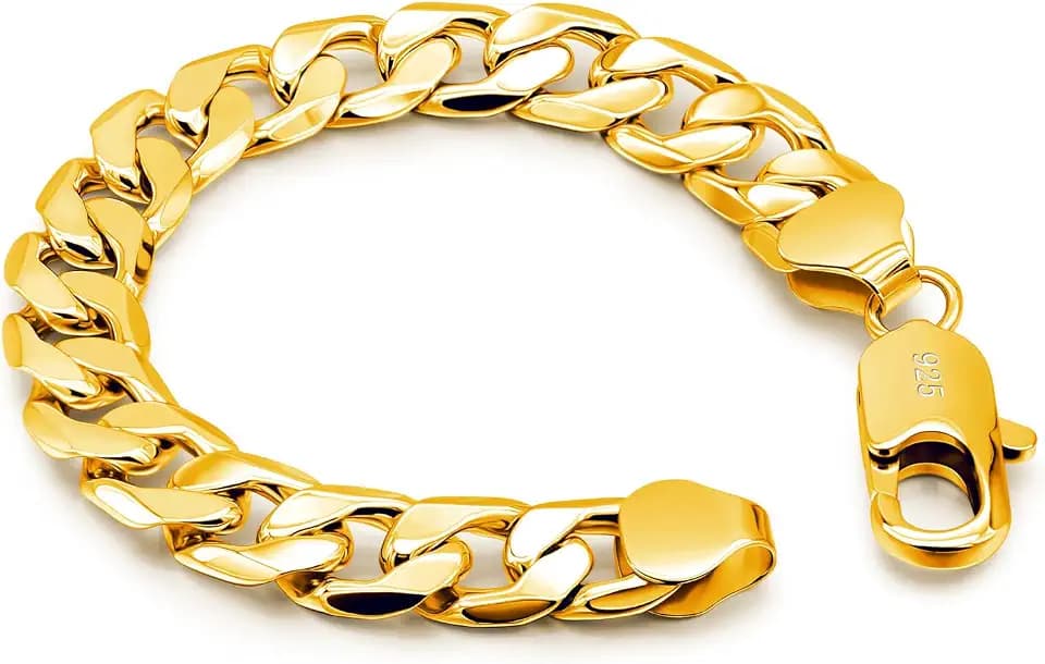 Dankadi Men Italy 925 Sterling Silver Bracelet 10MM-12MM Diamond Cut Cuban Link Chain 7 "7.5" 8 "8.5" 9 "9.5" 10" Fine Cuff Jewelry Gifts for Man Women (10MM Gold, 8 inch)