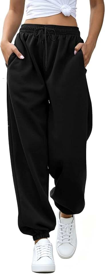 Oyamiki Jogginghose für Damen, weite Passform, lässige Trainingshose mit Kordelzug, hohe Taille, bequeme Fleece-gefütterte Hose mit Taschen