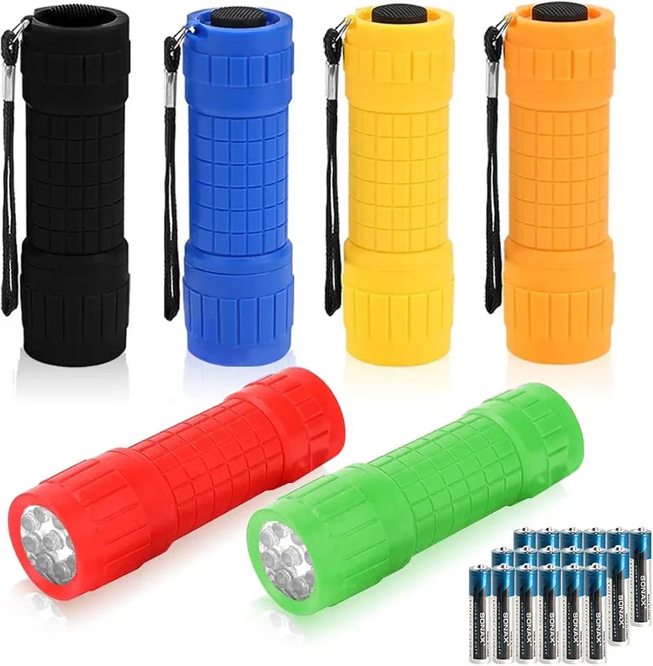 Whaply 6-Pack Small Mini Flashlight Set, 9-LED Handheld Flashlight with Lanyard,18-Pack AAA Battery Included for Kids/Night Reading/Party/Camping/Emergency/Hunting (6 Pack)