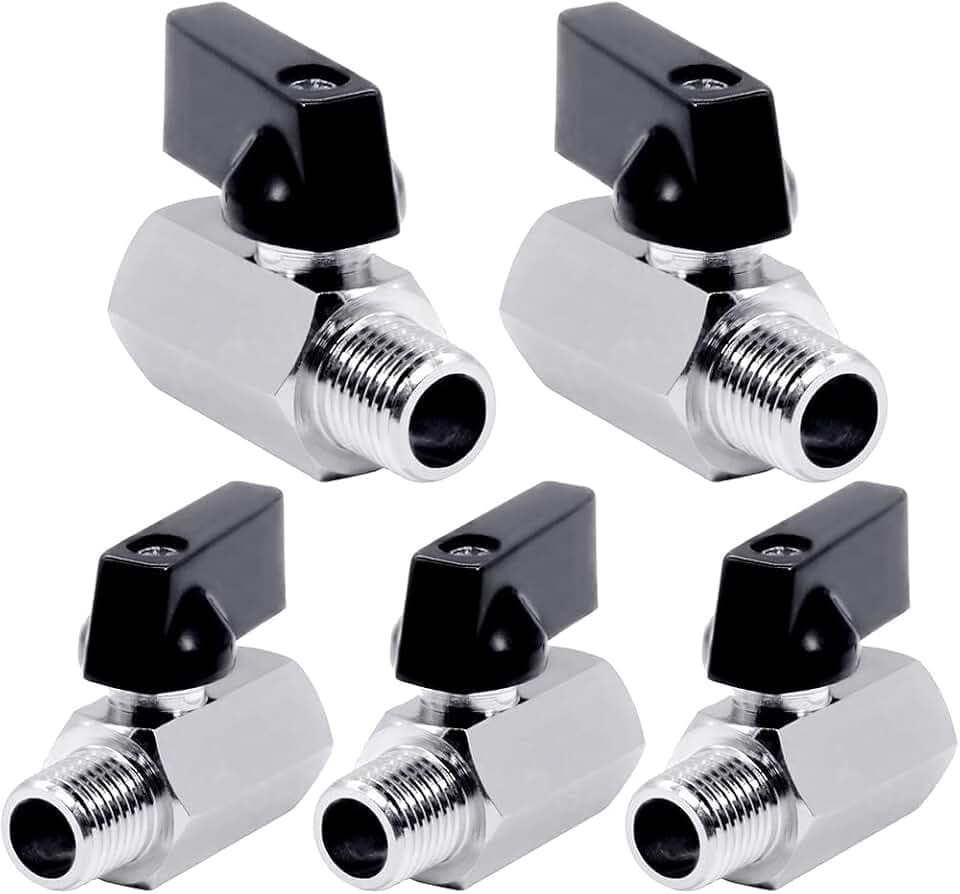 Beduan 1/8 NPT Brass Mini Ball Valve NPT Female x Male Shut-Off Valve 5PCS