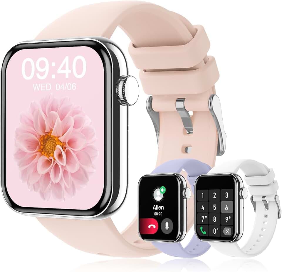 Smartwatch für Frauen Männer, 1,85 Touchscreen intelligente Uhr mit Bluetooth Anrufe, Fitness Tracking mit Herzfrequenz Monitor Schlaf Monitor, IP67 wasserdichte Smartwatch für iOS Android, Rosa