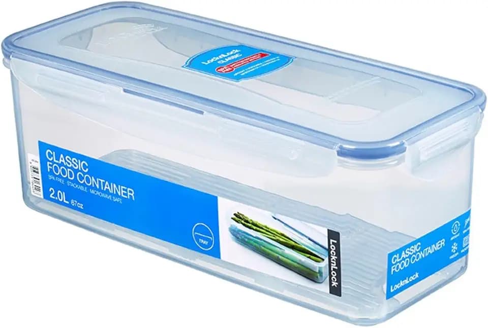 LocknLock PP Classic Vorratsdose mit Ablaufgitter | 2 L | 27,8 x 11,5 x 10,3 cm | 100 % luft- und wasserdicht | Gefrier-& Kühlschrank Organizer | Spülmaschinen-& Mikrowellengeeignet | BPA frei