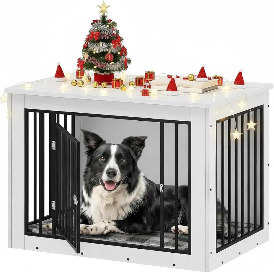 YITAHOME 38.2" Dog Crate Furniture 2-in-1 Iron-Wood Fusion up to 60 lb