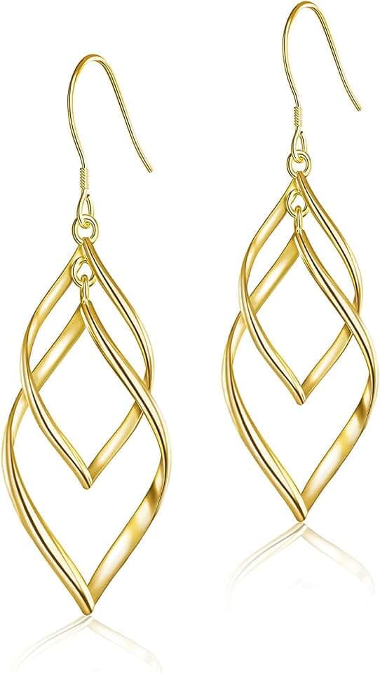 14K Gold Dangle Earrings for Women Trendy Double Spiral Drop Dangly Earrings Statement Unique Twisted Wave Dangling earingrings Infinity Jewelry Gift
