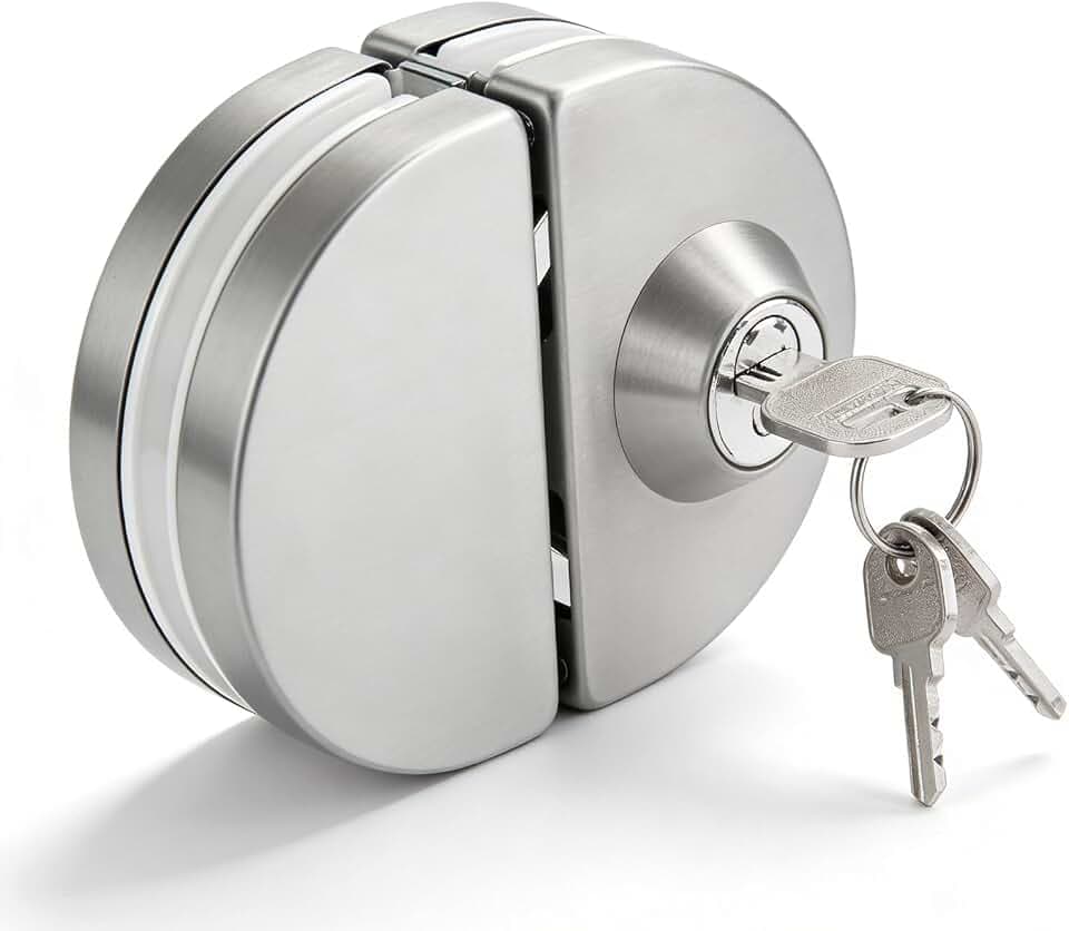 Edelstahl Glastürschloss mit Doppelbolzen, Doppelglastürschloss mit 3 Schlüsseln, Interne und Externe Steuerung, Ohne Bohren, Passend für 10 mm-12 mm Glastür, Glastürschloss Geeignet Für Büro Wohnung