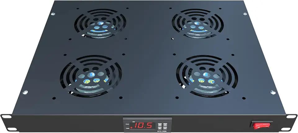 Rack Mount Fan - 4 Fans 1U 19" w/Adjustable Temperature & Digital Display