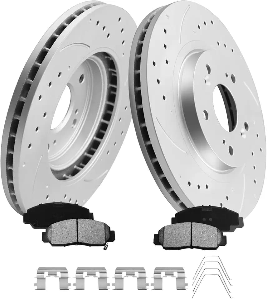 MOTOREVO Front Geomet Brake Kit for Accord [ 2003-2012 300mm 11.81in Rotors ] [ 03-07 ONLY V6 3.0L 11.81in(NOT 2.4L 11.1in), 08-12 EX/EX-L ] High-Carbon Alloy Drilled & Slotted Discs & Ceramic Pads