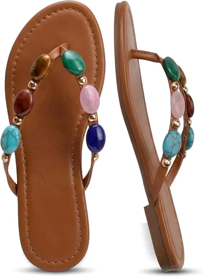 Oakmoo Women Jeweled Sandals Thong Sandals Beaded Flip Flops Flats Sandals