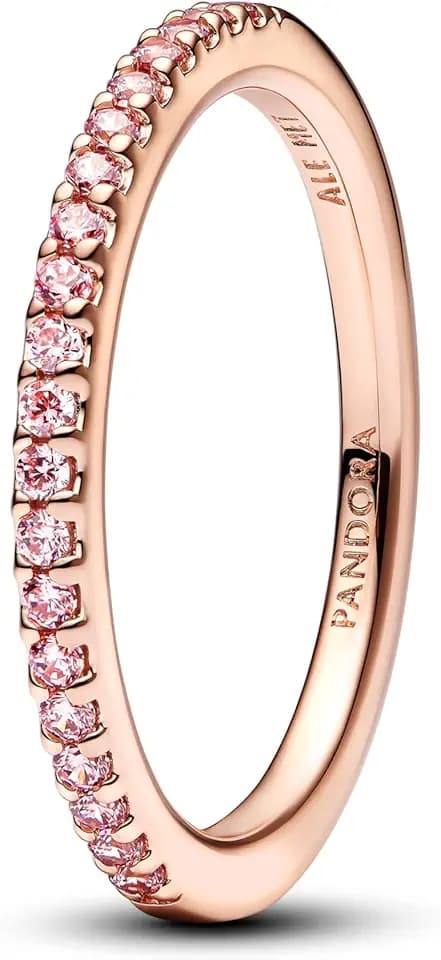 PANDORA Damenring mit rosa glitzerndem Band 182999C01