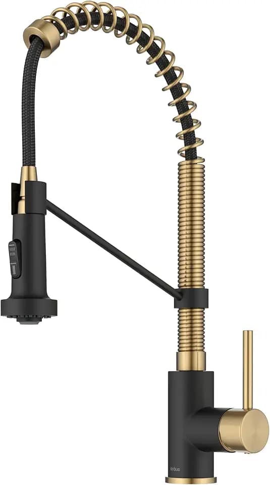 KRAUS Brushed Brass Matte Black Pull Down Kitchen Faucet KPF-1610BBMB