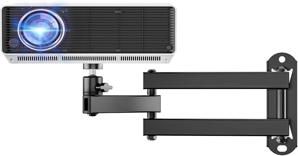 WALI Mini Foldable Projector Wall Mount with 360° Rotating Gimbal, Fully Adjustable Wall/Ceiling Mount Bracket for 1/4" M4 M6 Screw Projectors, Small Projector Holder up to 4.4lbs (1330LM-PM), Black