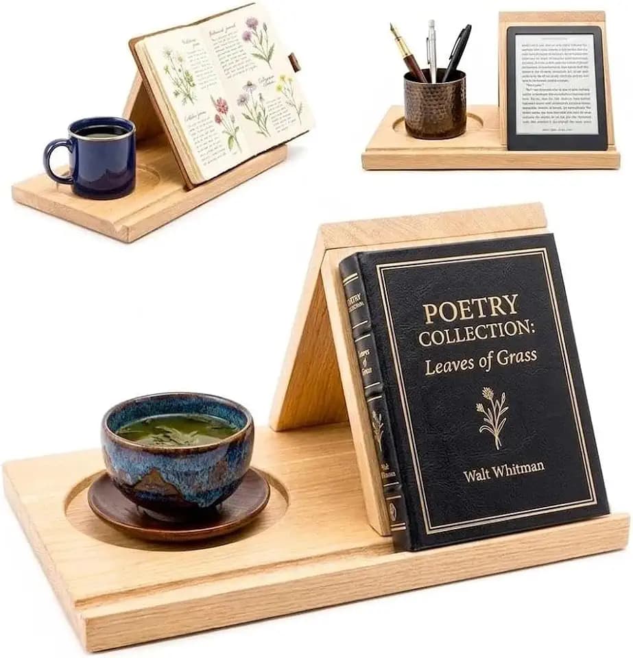 Buchständer Holz,Dreieckiges Lesepult für Bücher,Tablets und E-Reader,Lesen,Buchhalter für Schreibtisch,Nachttisch und Bücherregal,Geschenke für leseratten