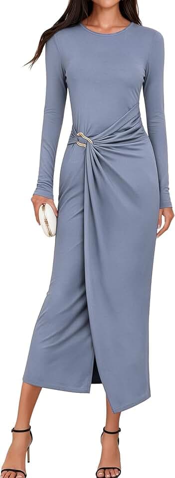 Womens Long Sleeve Midi Dress Party Fall Wedding Guest Cocktail Dress