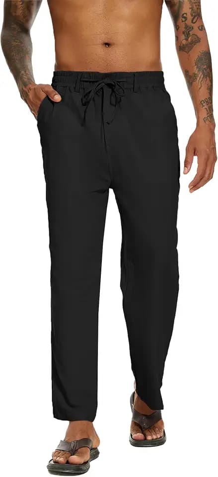 YAOBAOLE Herren-Hose, Baumwolle, Leinen, für Yoga, lässig, Leinen, leicht, Sommer, Hose, elastischer Bund