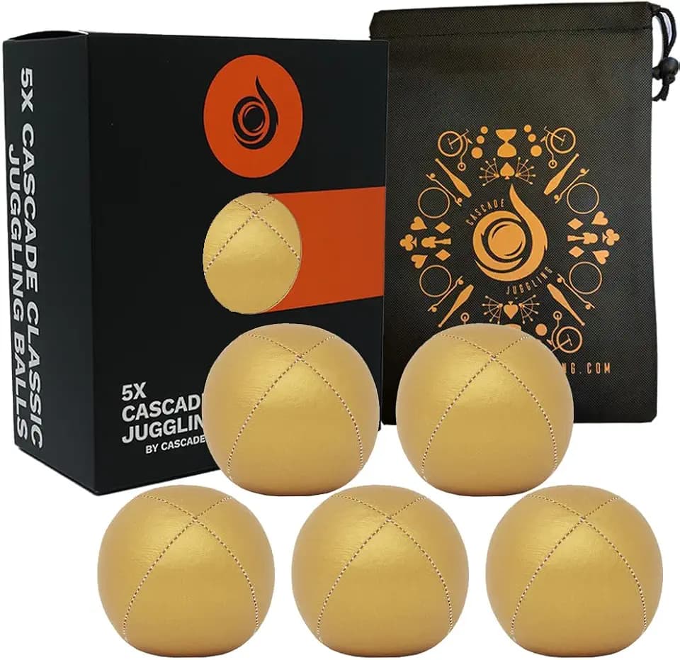 Cascade Juggling 5 x Pro 115g Cascade Classic Jonglierbälle - Thud Jonglierbälle & Tasche - Set mit 5 Jonglierbällen (Gold)