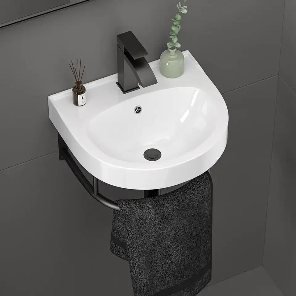 16x14 Inch Wall Hung Bathroom Vessel Sink Floating with Towel Rack