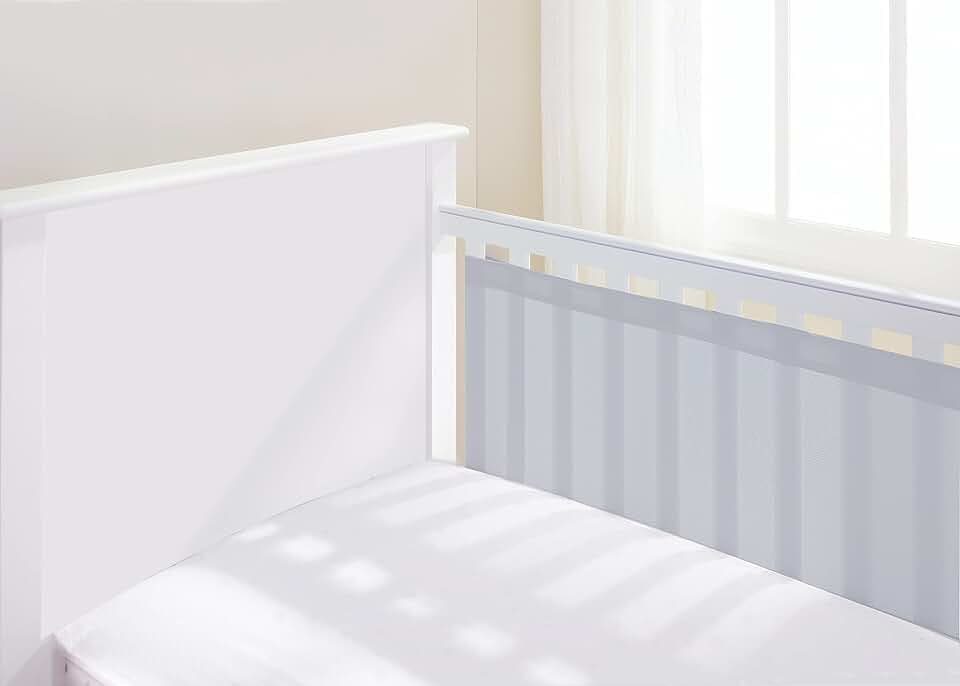AirflowBaby Essential 2 mm atmungsaktives Netzfutter für Kinderbetten mit 120 x 60 cm oder 140 x 70 cm Matratze, grau, 35 cm hoch, 2 Seiten, nicht gepolstert, einlagige Bettumrandung,