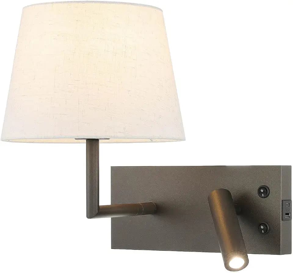 XiNBEi Lighting Wall Sconce with LED Reading Lamp for Bedside, Dark Bronze
