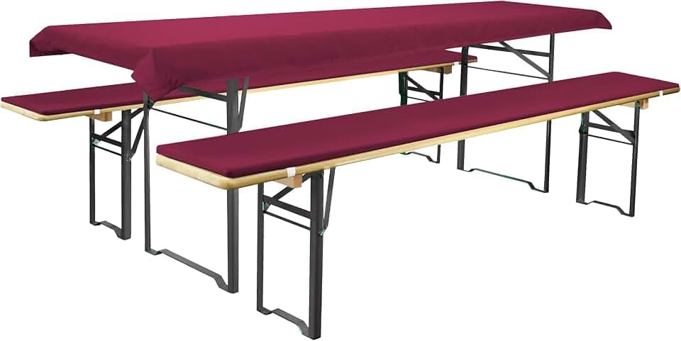 Brandsseller Auflagenset für Bierzeltgarnituren 3-teilig 2 Bankauflagen gepolstert 220x25 cm und 1 Tischdecke 240x70 cm für alle gängigen Festzeltgarnituren Bierbankauflagen Outdoor - Beere