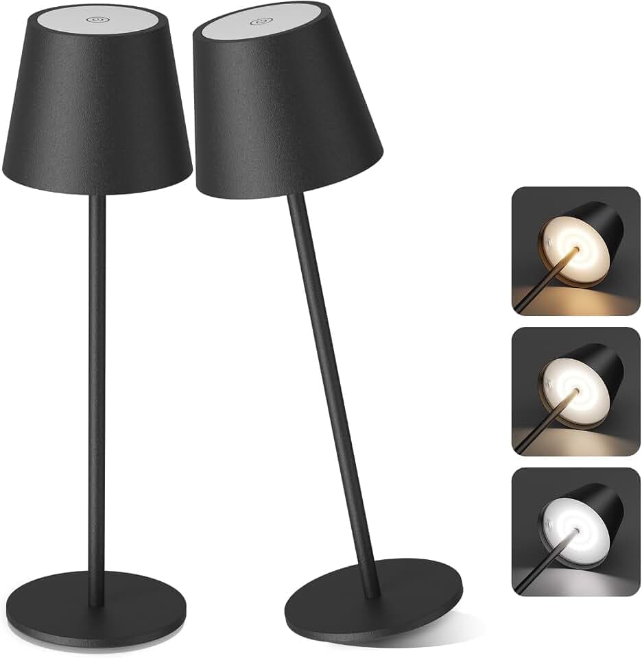 Aipsun 2 PCS Dimmbare LED akku Tischleuchte, 6000mAh, Tischlampe Kabellos, Warmweiß(2700k-6000k), IP54, Outdoor Tischlampe für Restaurant, Schlafzimmer, Bar(schwarz)