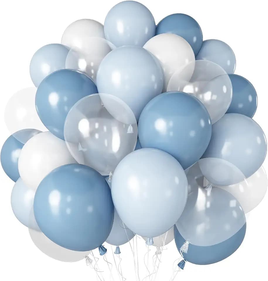 Dusty Blue White Clear Balloon 12 inch Latex Balloons