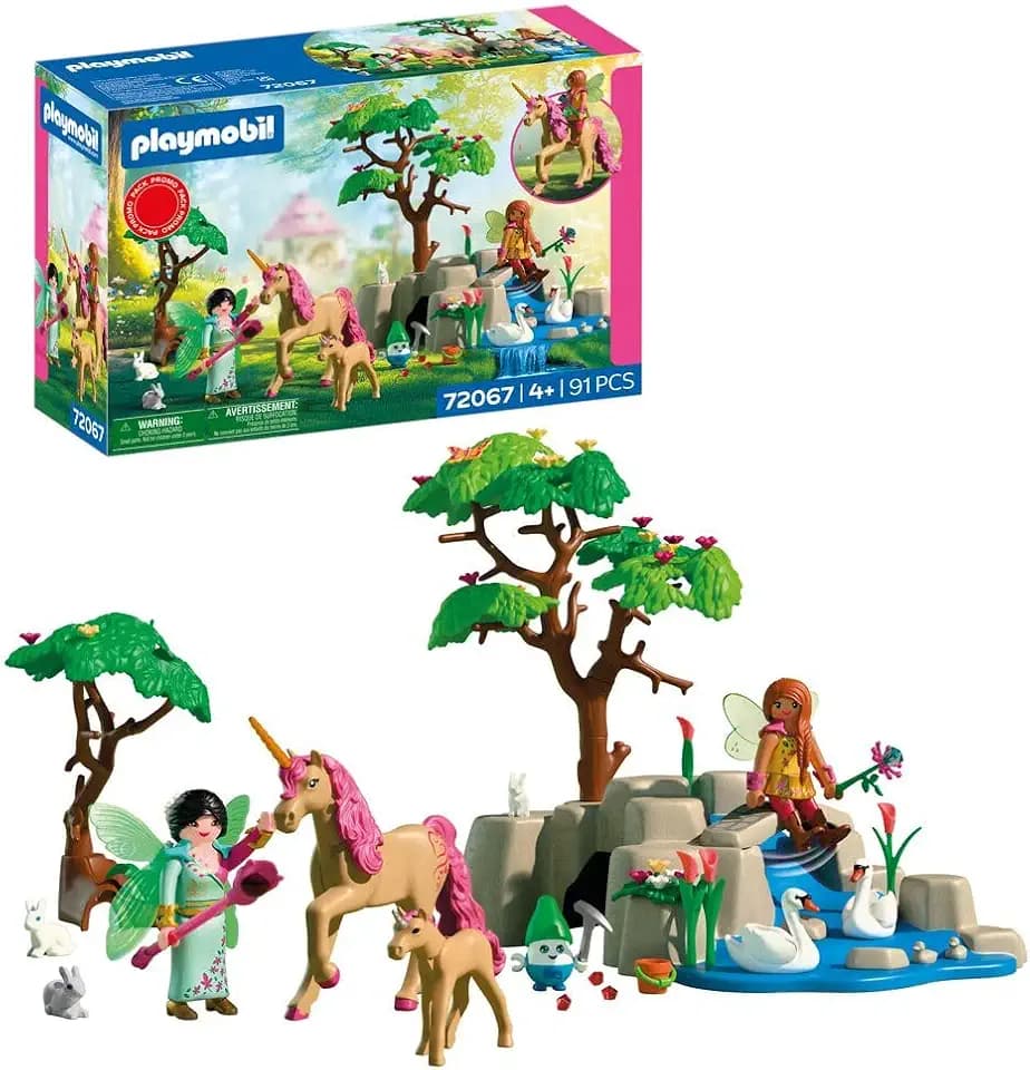 PLAYMOBIL Fantasy & Magic Ausflug der Feen | 2 Feen, Einhorn-Familie & Joyling mit Edelsteinhöhle | Fördert die Kreativität | Kinder Spielzeug ab 4 Jahren | 72067