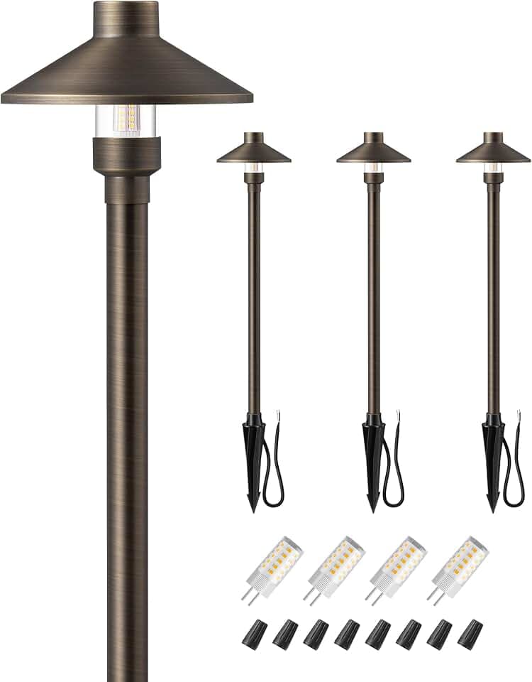 EDISHINE Solid Brass Low Voltage Landscape Lighting with G4 Bulbs 4 Pack