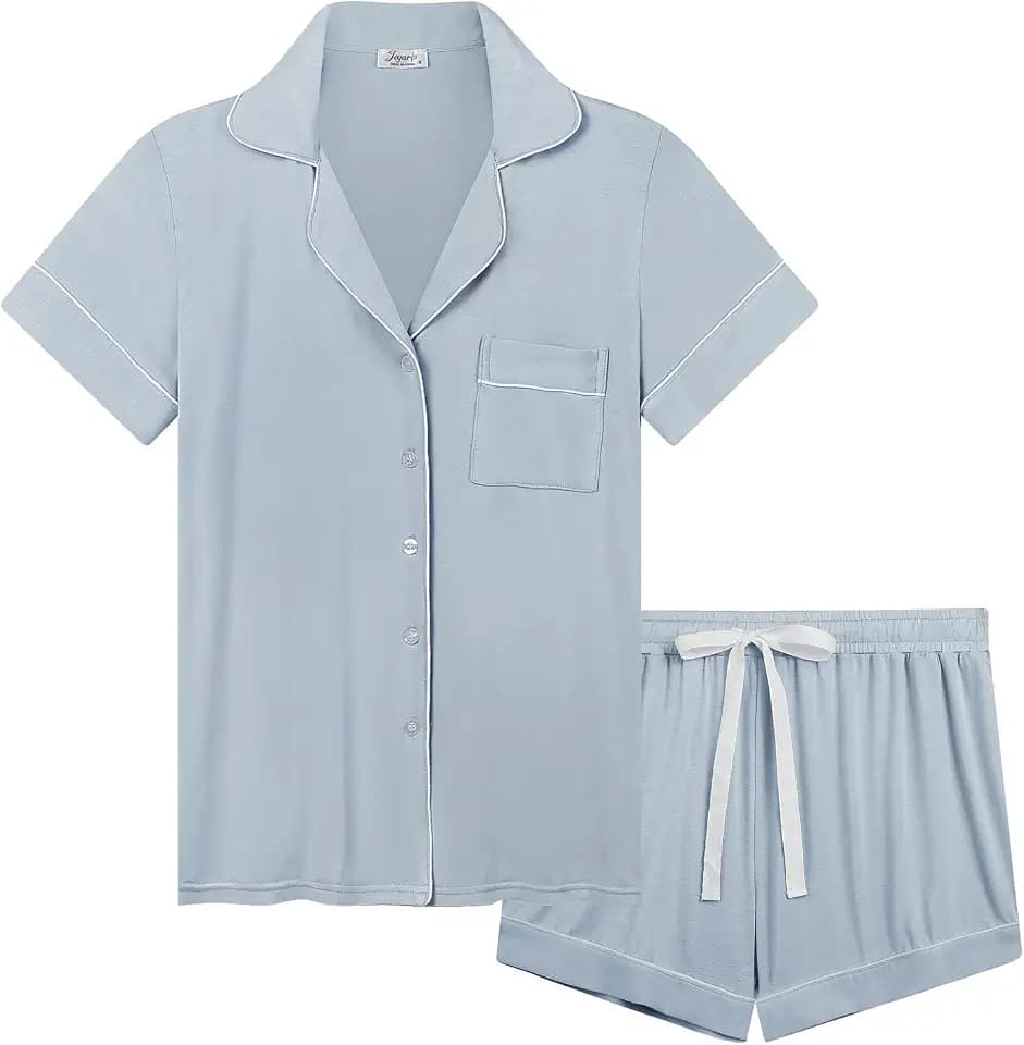 Joyaria Women's Cooling Bamboo Viscose Pajamas Shorts Set Button Front