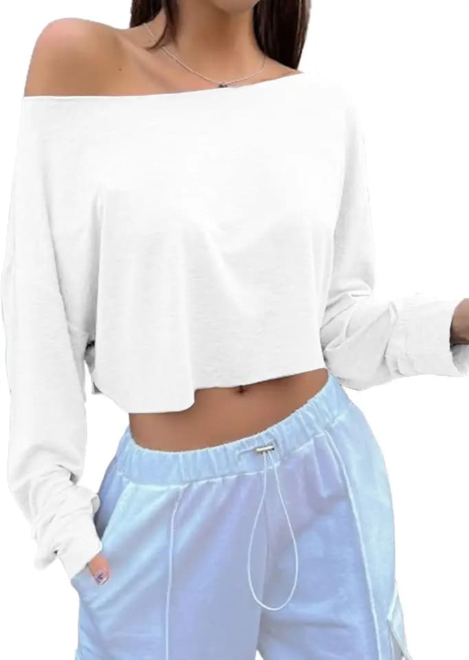 SOFIA'S CHOICE Women Sexy Off Shoulder Long Sleeve Crop Tops