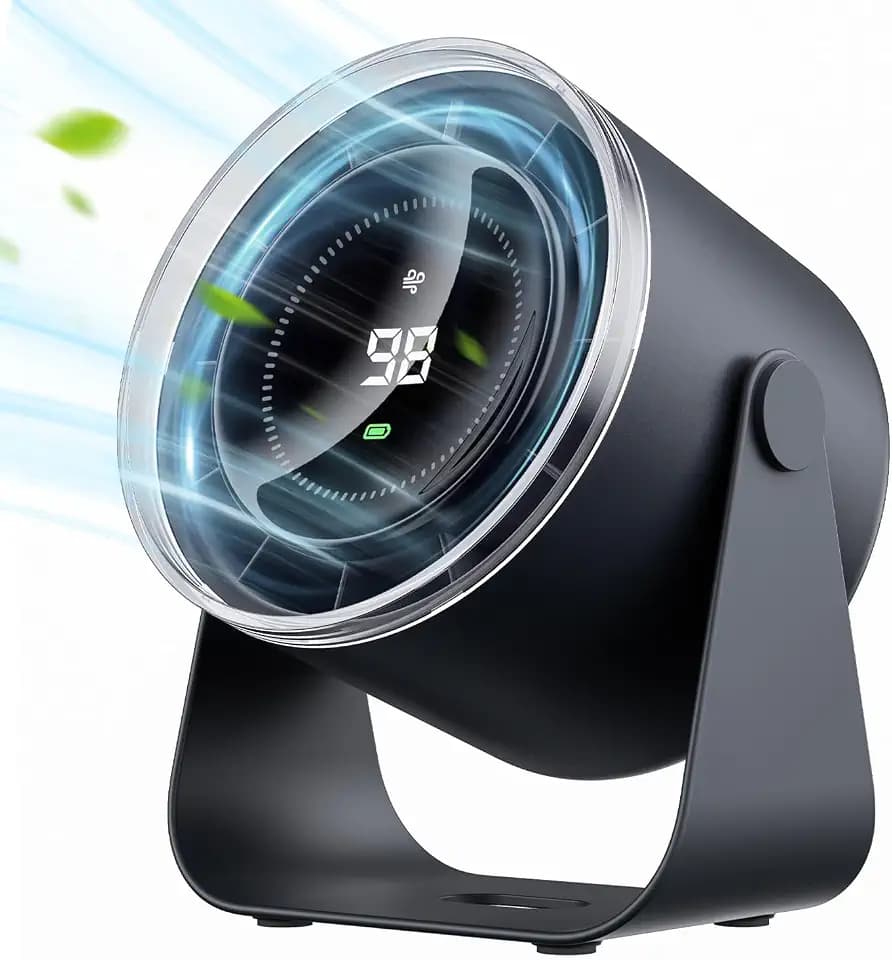 WSKEN Wiederaufladbarer Ventilator Akku - Turbo Digitalanzeige 100 Geschwindigkeit, Matte Tragbarer Tischventilator,115° Rotation Starker Wind, Geräuscharme Kühlung Leise Mini Lüfter für Büro, Draußen