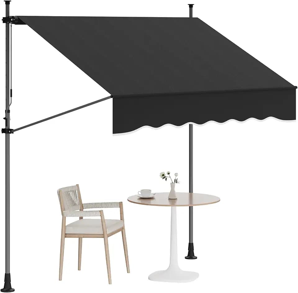Garvee 118’’ Manual Retractable Awning for Patio, Angle & Height Adjustable Sunsetter Retractable Awning, Exterior Outdoor Sunshade Shelter UV Protection for Any Window or Door (Black)