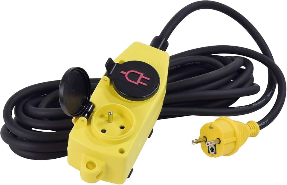 Steckdosenleiste, 4-Fach, 16A+T, mit Klappdeckel, IP44 Kabel HO7RN-F 3G1,5 mm2, Länge 5 m
