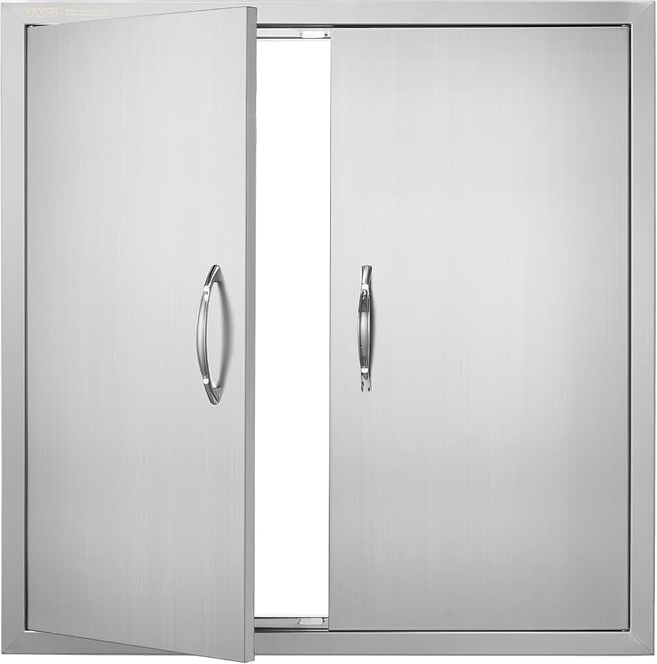 VEVOR BBQ Access Door, 31W x 31H Inch Double Outdoor Kitchen Door, Stainless Steel Flush Mount Door, Wall Vertical Door with Handles, for BBQ Island, Grilling Station, Outside Cabinet