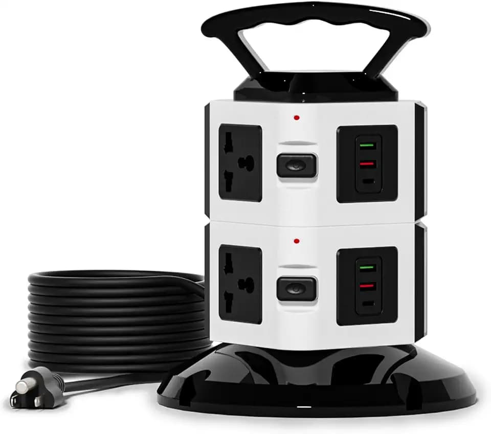 Power Strip Tower with 6 Outlets, 4 USB-A & 2 USB-C Ports, 1875W/15A Heavy Duty Charging Station for Multiple Devices, Plug Tower with 6ft Extension Cord