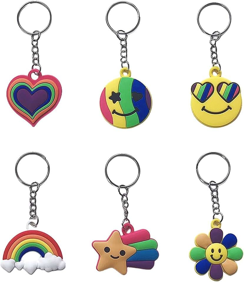 36 Stück Silikon Schlüsselanhänger Regenbogen Kinder Schlüsselanhänger für Kinder Party Kindergeburtstage Mitgebsel Set Kreative Party Geschenke Lächelndes Gesicht SchlüssElanhänger