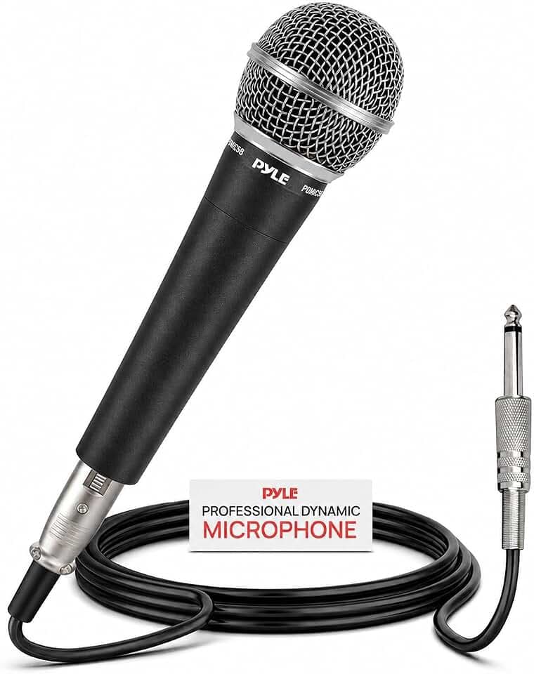 Pyle Microphone, Dynamic Cardioid, XLR Cable Included, Unidirectional, Rugged Construction, Built-in Pop Filter, Perfect for Stage & Studio, High Gain, Ultra-Wide Frequency Response, 15ft Cable