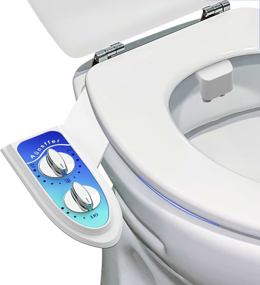 Aünsffer Bidet Attachment for Toilet, Non-Electric Fresh Cold Water, Toilet Bidet with Dual Nozzles Sprayer, Adjustable Water Pressure Control, 3 Modes Wash (Feminine/Bidet Wash + Self-Cleaning)