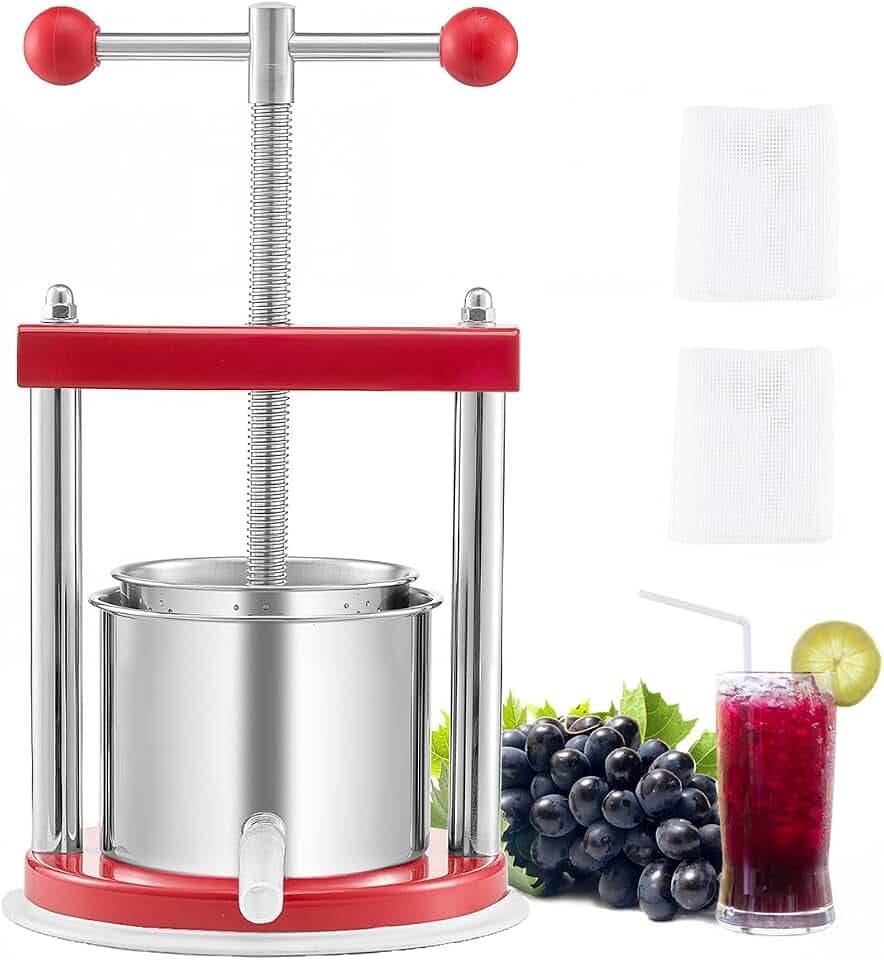 VEVOR Obstweinpresse Obstmühle Apfelmühle (1,65 L) mit 2 Edelstahlfässer, manueller Entsafter, Apfelweinpresse Saftpresse Apfelpresse Traubenpresse Olivenölpresse mit T-Griff für Küche