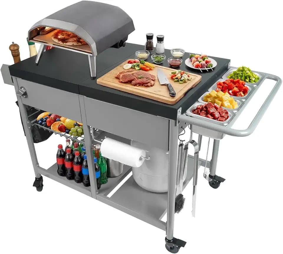 Heavy Duty Grill Cart Pizza Oven Table for Blackstone 17/22 Griddle Ninja Ooni Woodfire