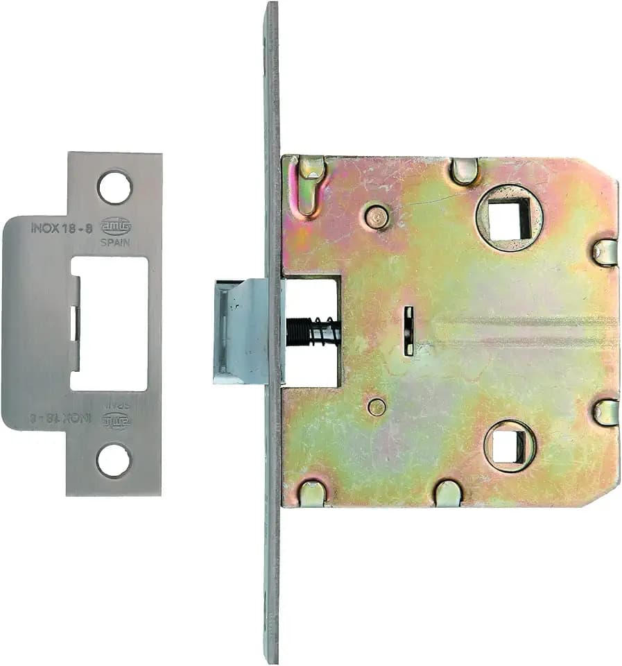 Amig - Vereinigte Türdrücker Modell 2100 für Holztüren von Durchgang zu Badezimmer, Küche oder Zimmer | Klappverschluss aus Edelstahl | Eingangsbereich 50 mm | Vorderseite in quadratischer Kante
