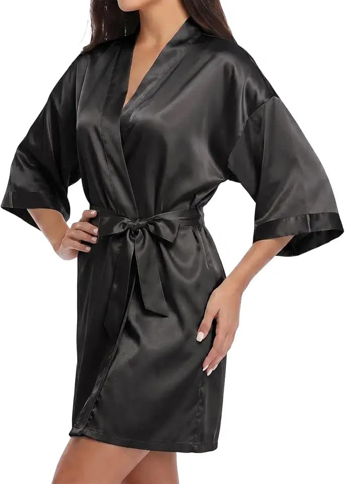 Morgenmantel Damen Seide, Seidenmorgenmantel Damen Satin Robe, Kimono Damen Seide Kurz für Braut Hochzeit V-Ausschnitt