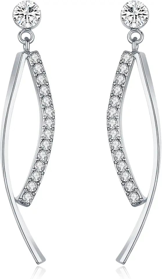 SBLING Platinum-Plated or 18K Gold Plated or 18K Rose Gold Plated Cubic Zirconia Drop Earrings