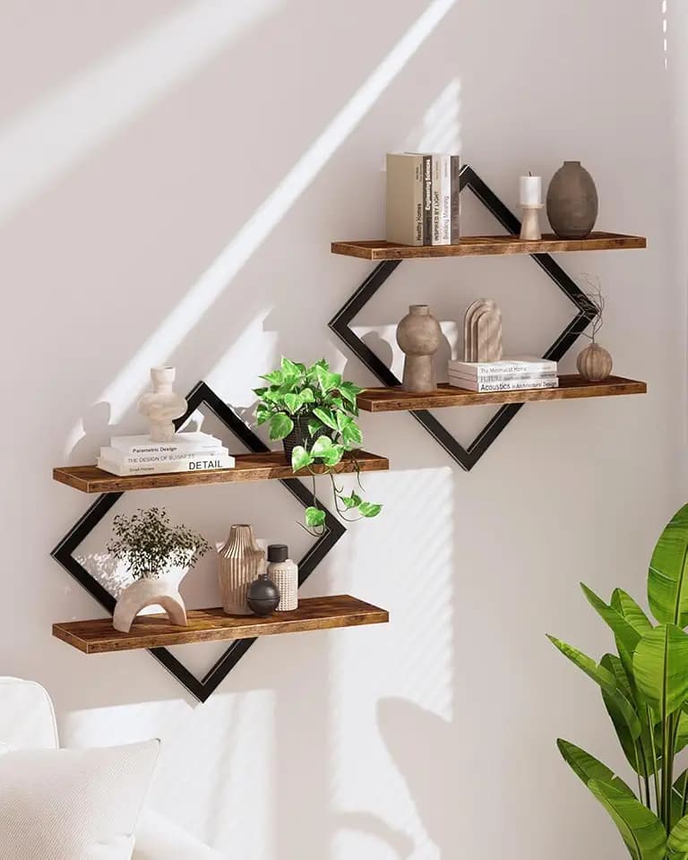 CHOEZON Wandregal, 2er-Set, Schweberegal, 2-stöckige Hängeregale, für Wohnzimmer, Schlafzimmer, Küche, Büro, Rustikales Braun und Schwarz DTBJ01P2BF